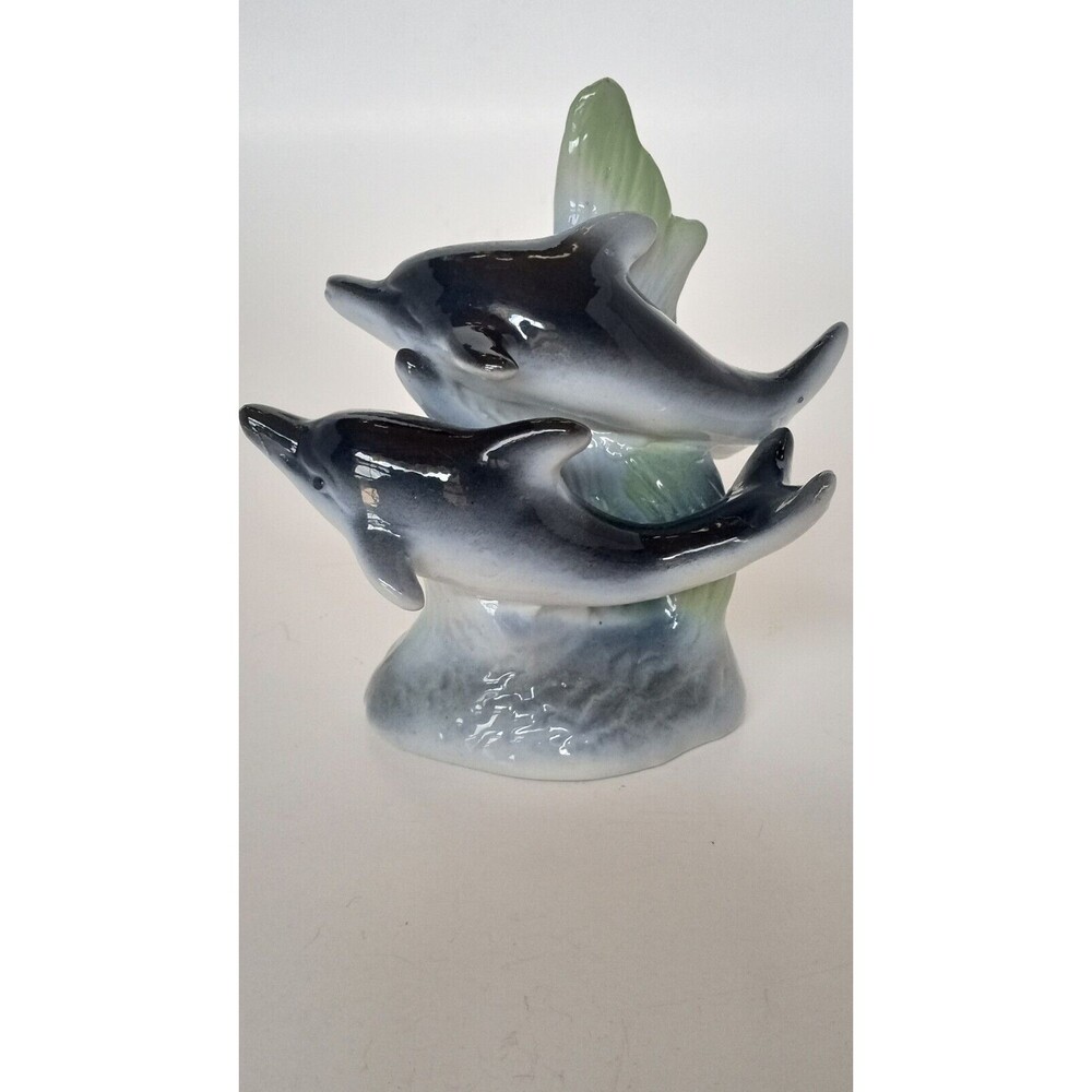 Vintage Porcelain Pair Of Dolphins on Wave Collectible Knick Knack
